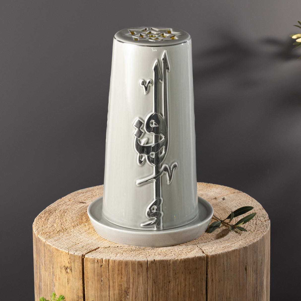 Liqa'a - Large Lantern Candle Holder - Grey & Silver