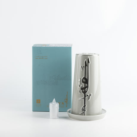 Liqa'a - Large  Lantern Candle Holder  - Grey & Silver