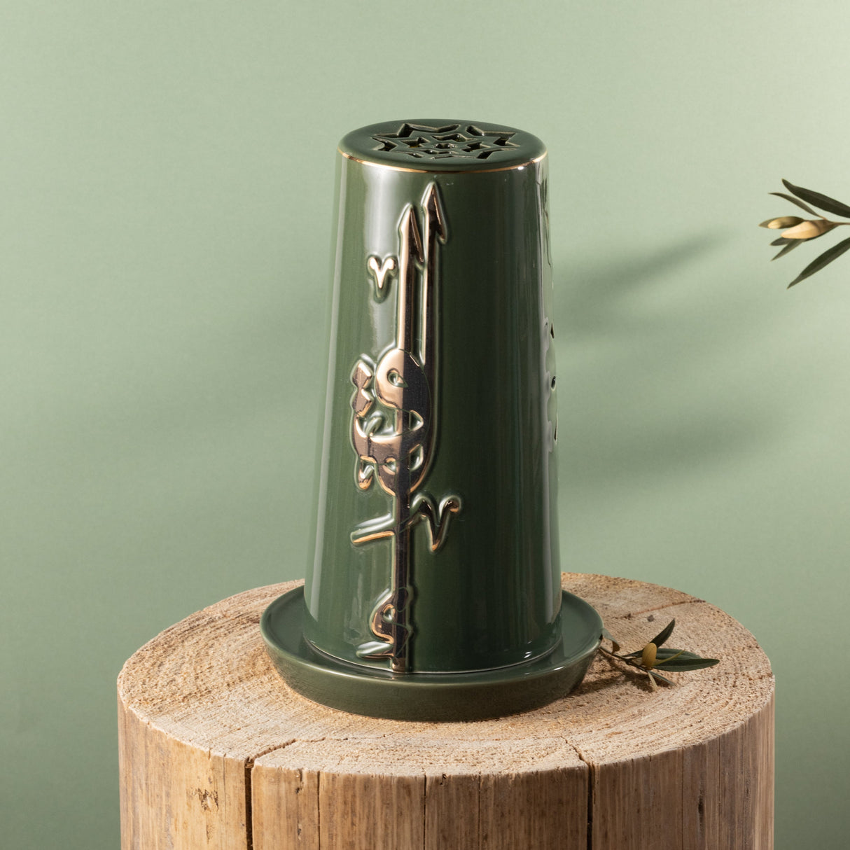Liqa'a - Large Lantern Candle Holder - Olive Green & Gold