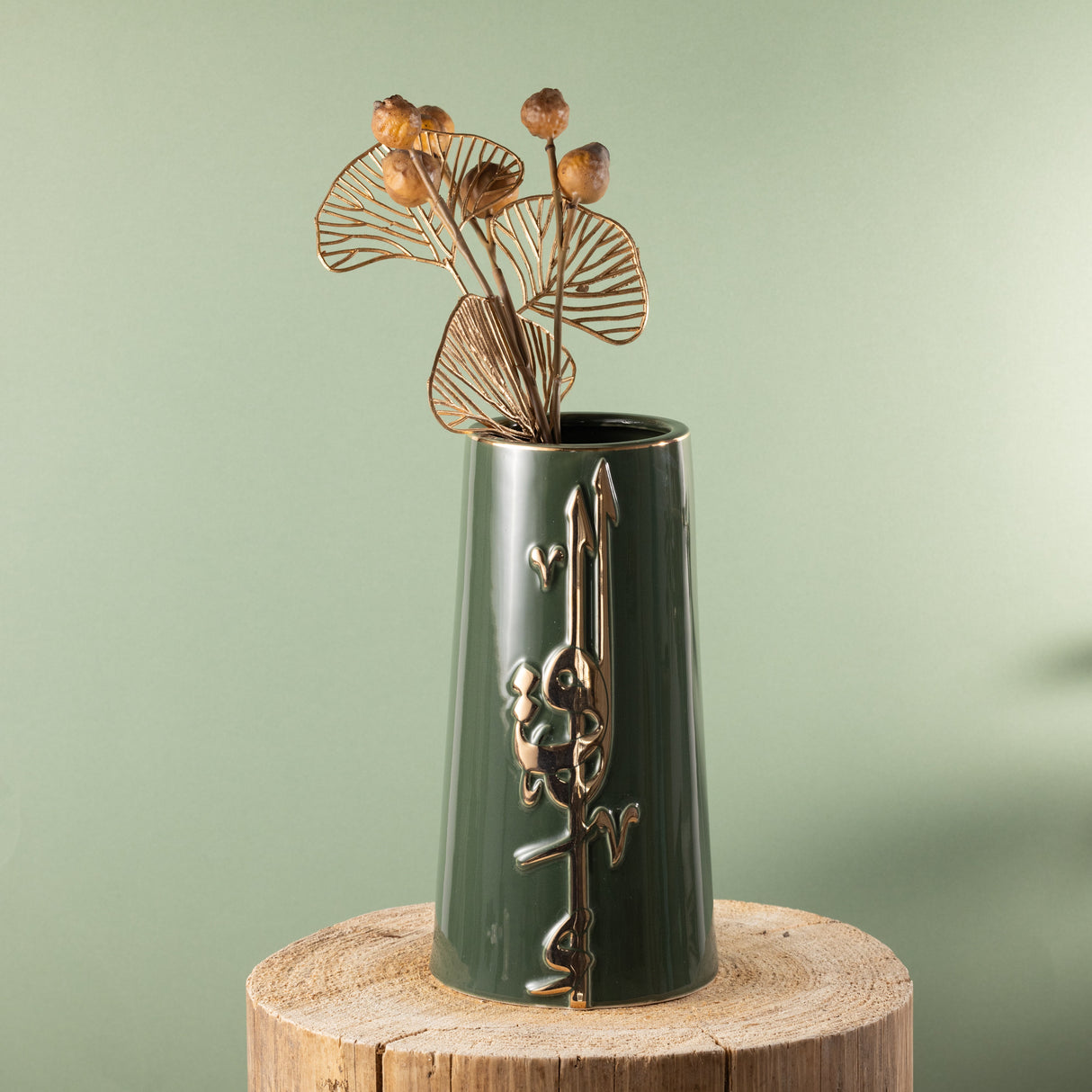 Liqa'a - Large Decorative Vase - Olive Green & Gold