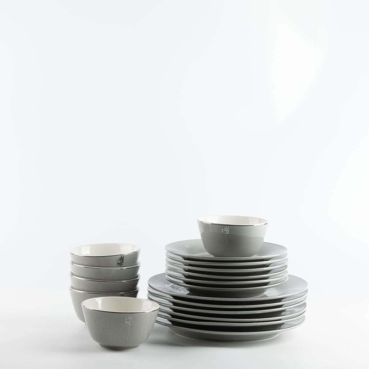 Liqa'a - Dinner Set (18-Pc) - Grey & Silver