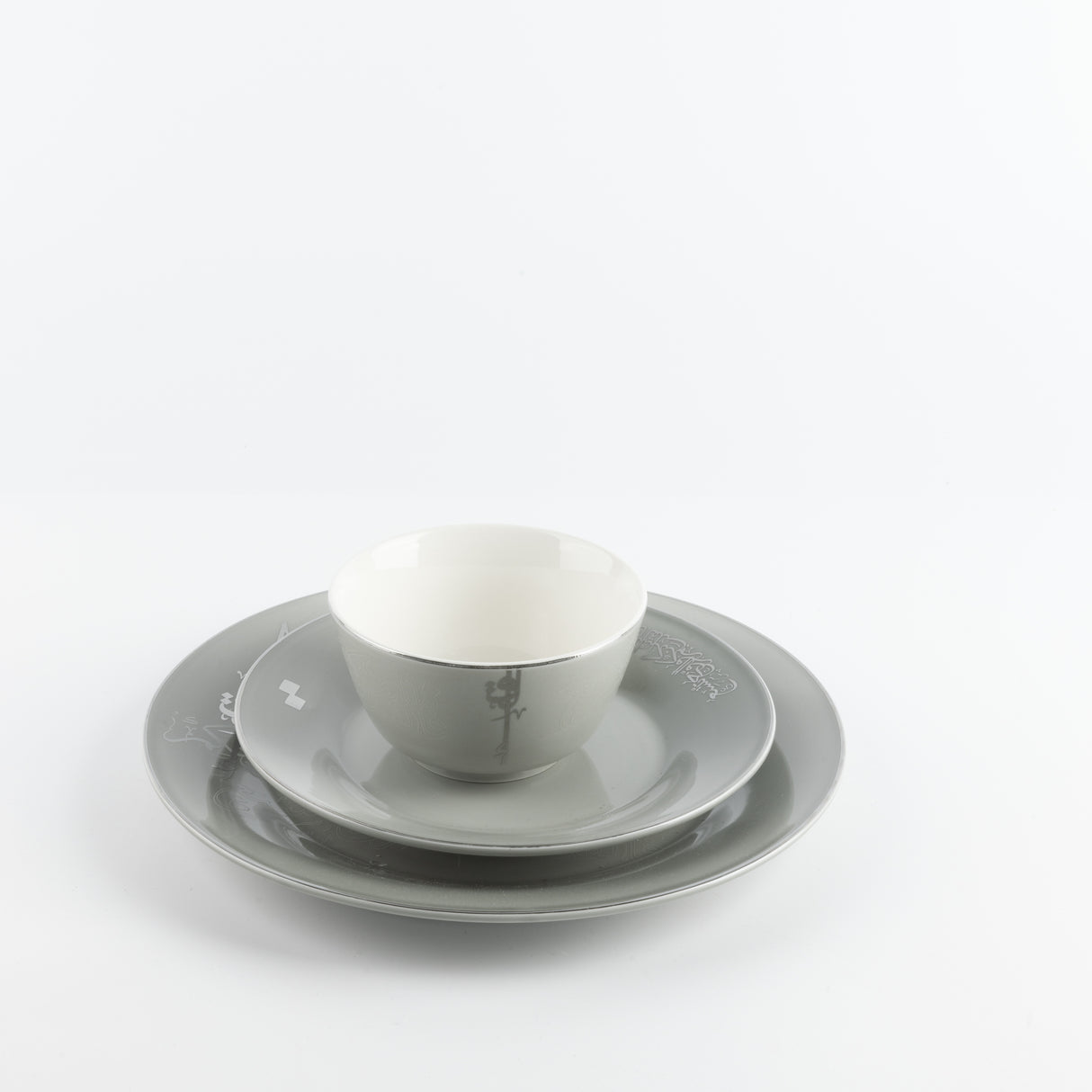 Liqa'a - Dinner Set (18-Pc) - Grey & Silver