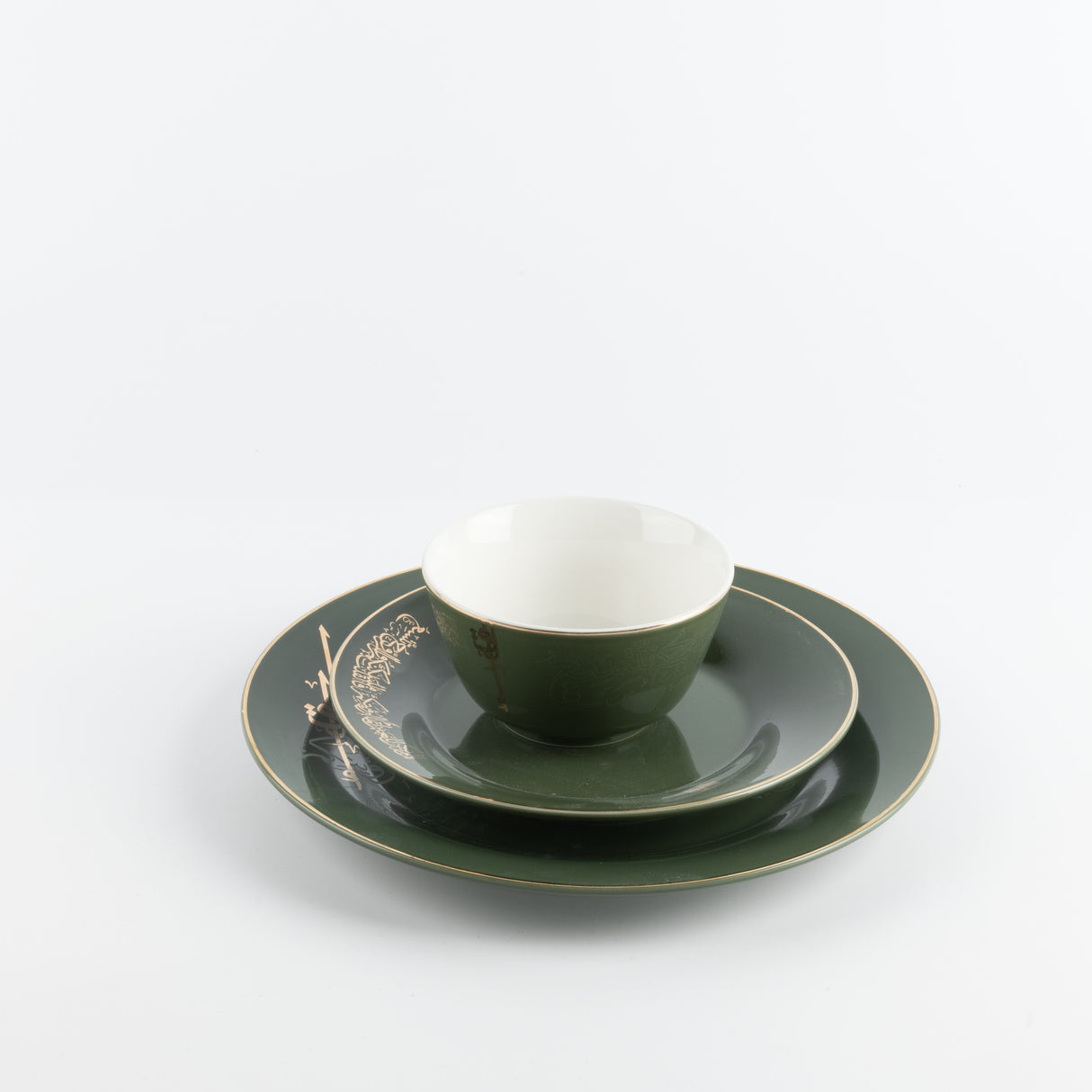 Liqa'a - Dinner Set (18-Pc) - Olive Green  & Gold