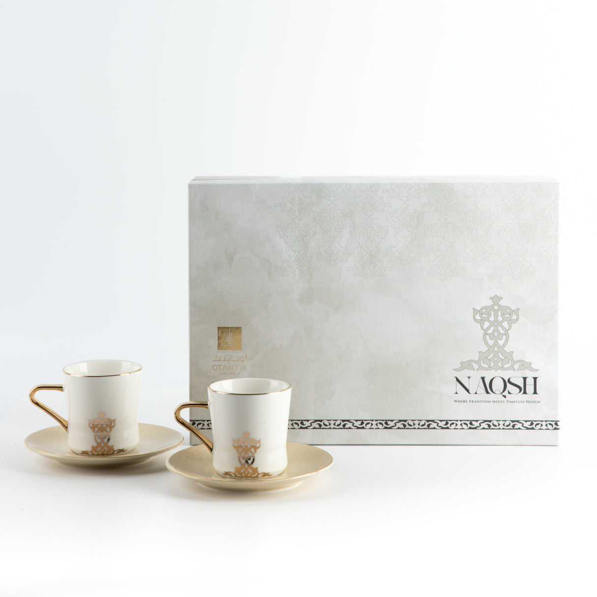 Naqsh - Cappuccino Set (12-Pc) -Ivory & Gold