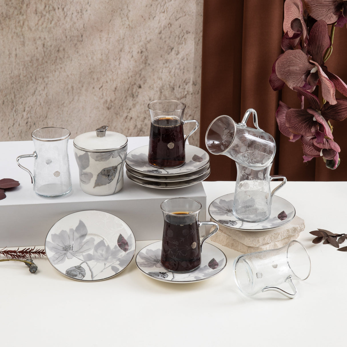 Marisella - Tea Set (13-Pc) - Grey & Silver