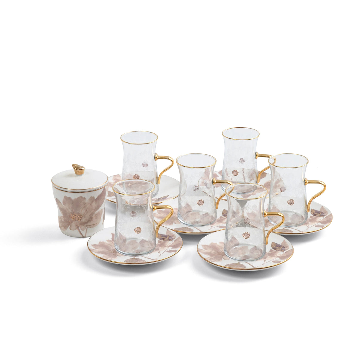 Marisella - Tea Set (13-Pc) - Pink & Gold