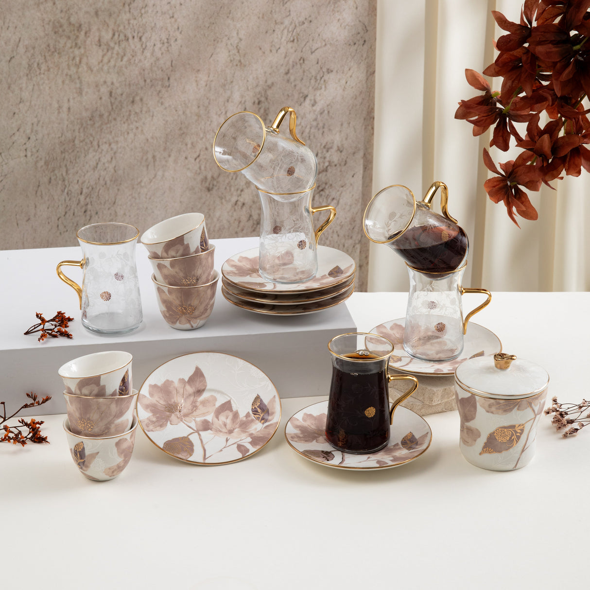 Marisella - Tea Set (19-Pc) - Pink & Gold