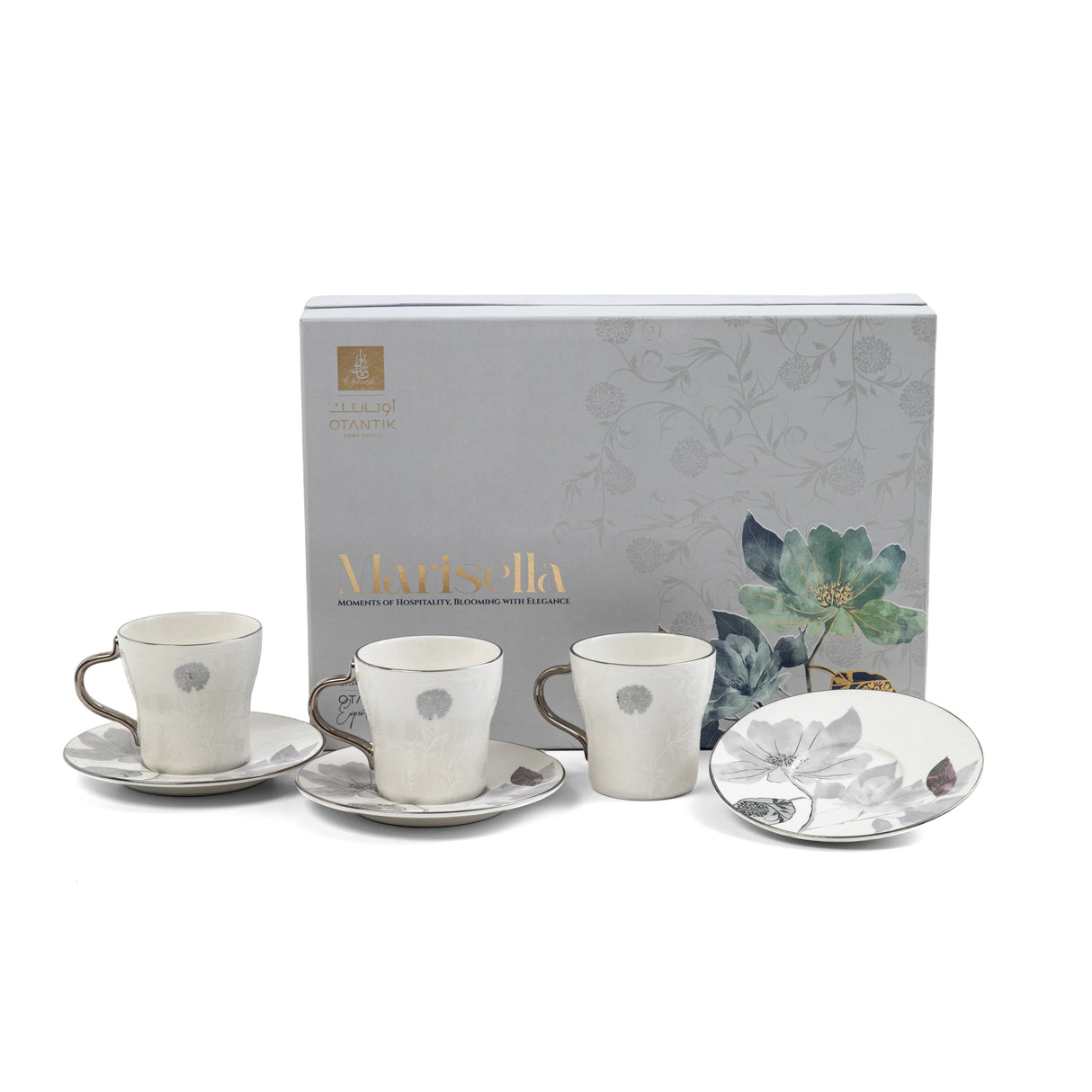 Marisella - Espresso/Turkish Coffee Set (12-Pc) - Grey & Silver