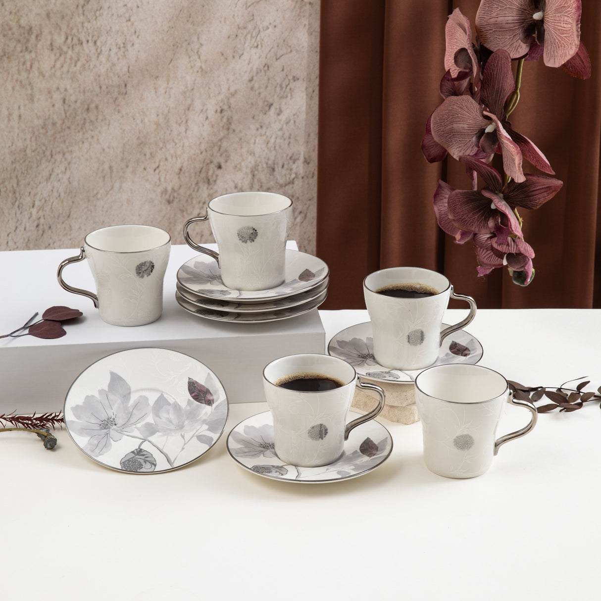 Marisella - Cappuccino Set (12-Pc) - Grey & Silver