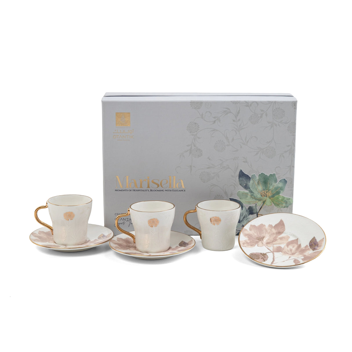 Marisella - Cappuccino Set (12-Pc) - Pink & Gold