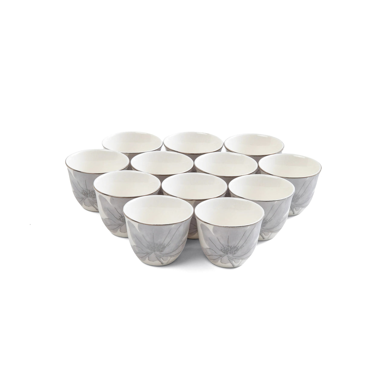 Marisella - Arabic Coffee Cups Set (12-Pc) - Grey & Silver