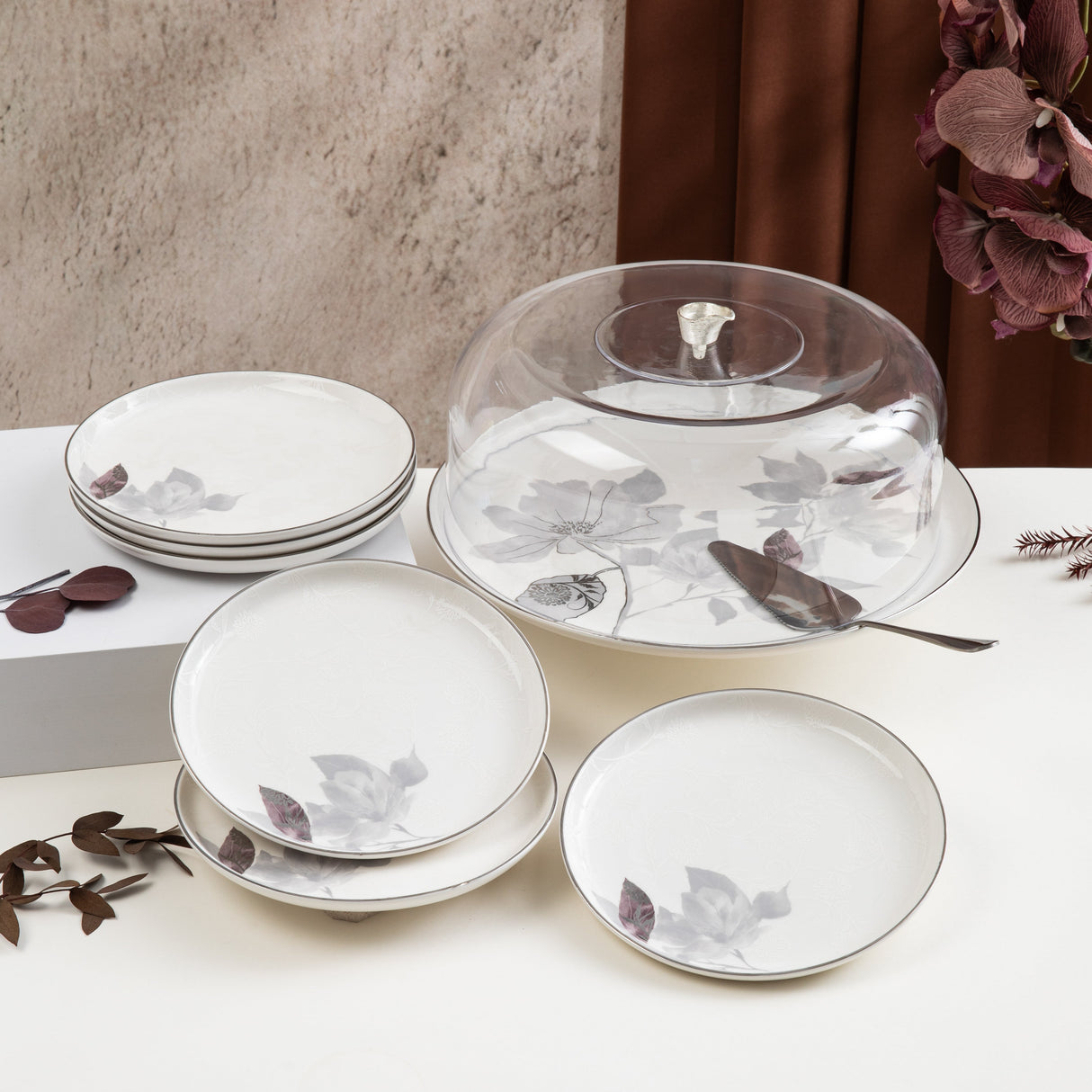 Marisella - Cake Set (9-Pc) - Grey & Silver