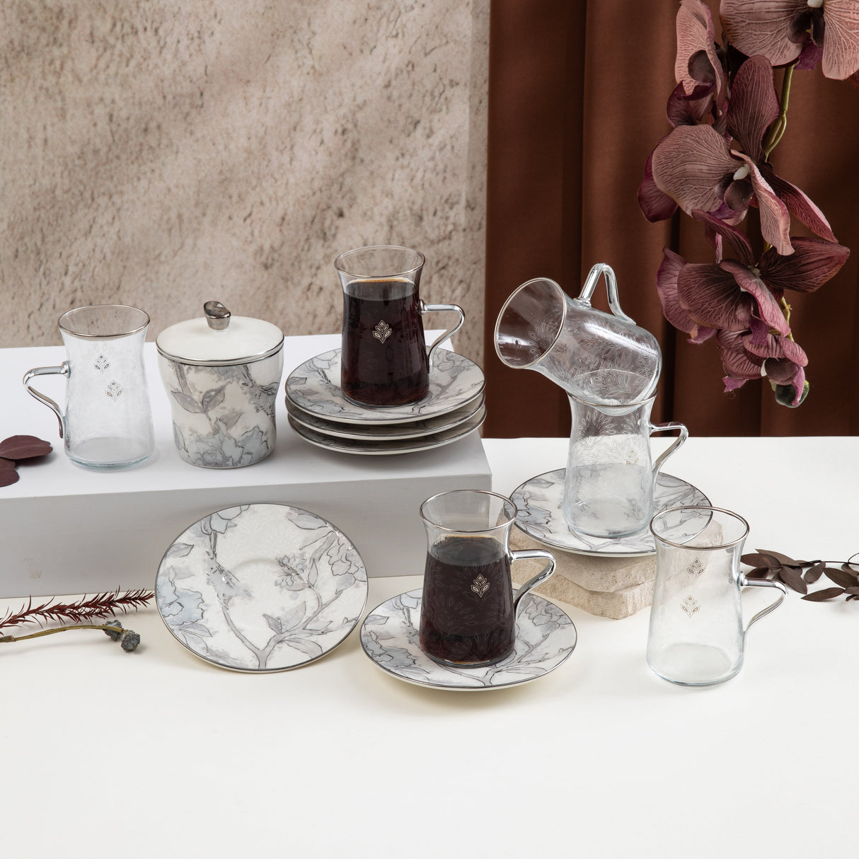 Khuzama - Tea Set (13-Pc) - Grey & Silver