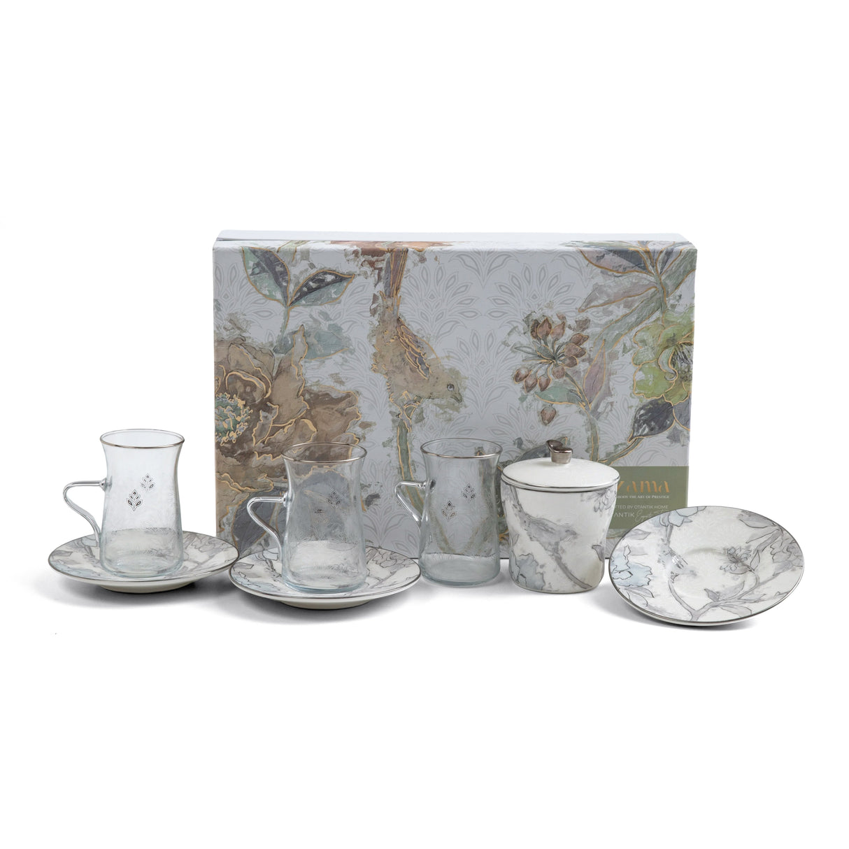 Khuzama - Tea Set (13-Pc) - Grey & Silver