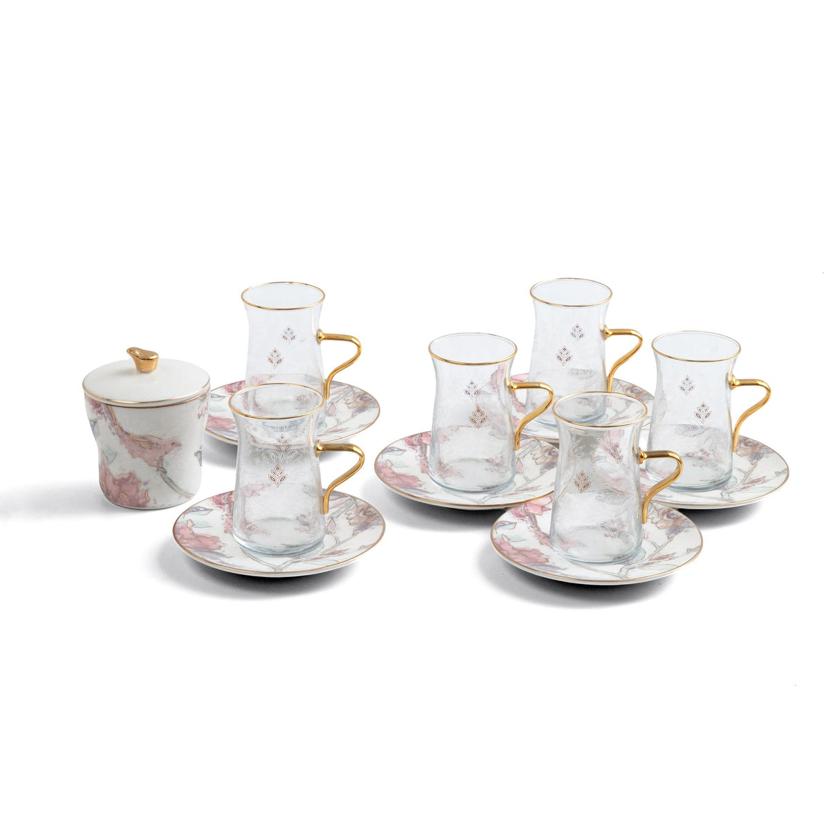 Khuzama - Tea Set (13-Pc) - Pink & Gold