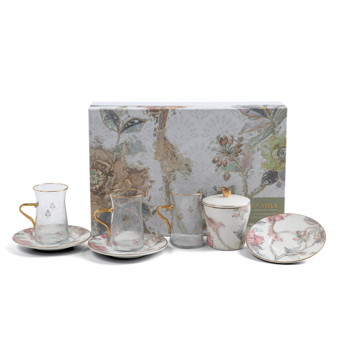 Khuzama - Tea Set (13-Pc) - Pink & Gold