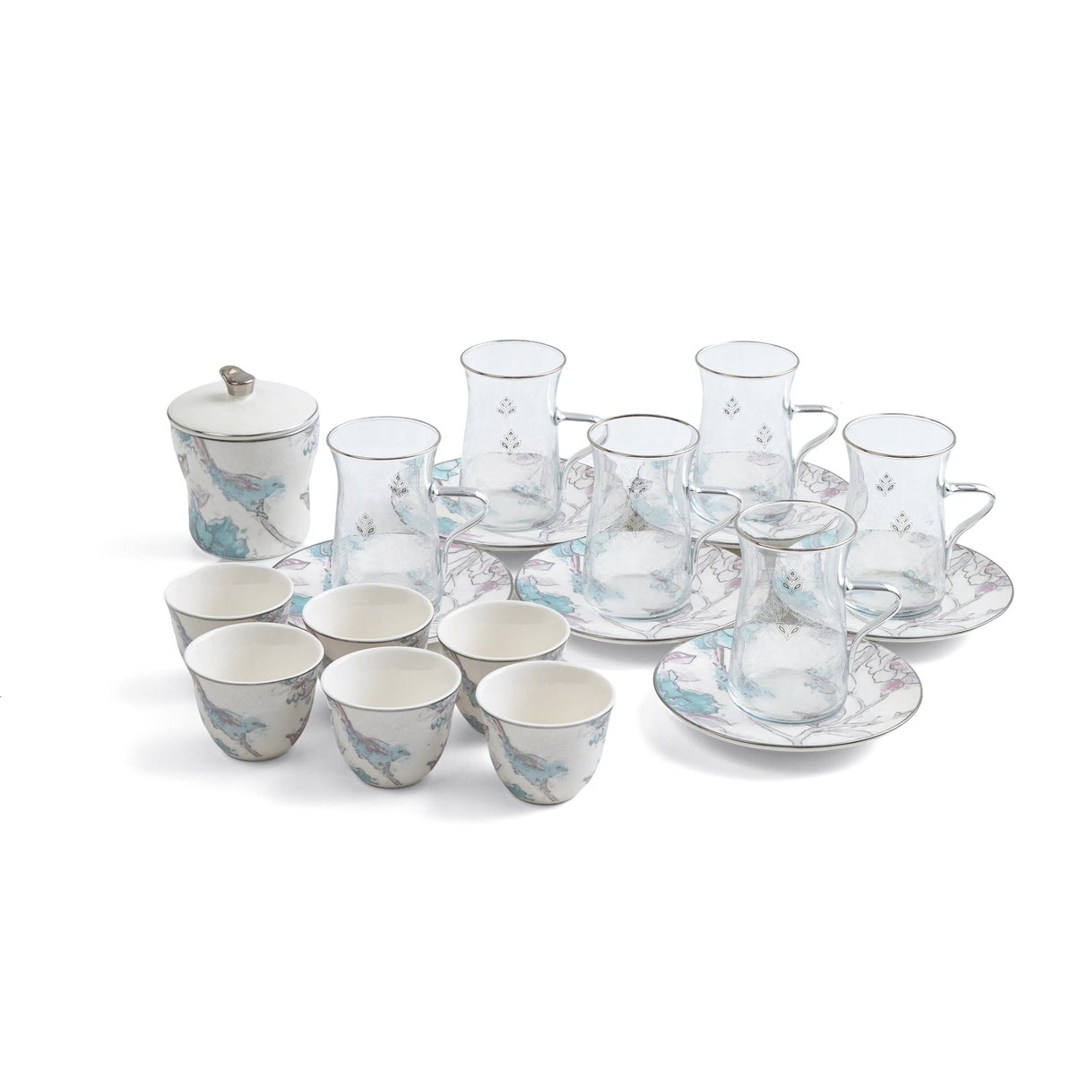 Khuzama - Tea Set (19-Pc) - Blue & Silver