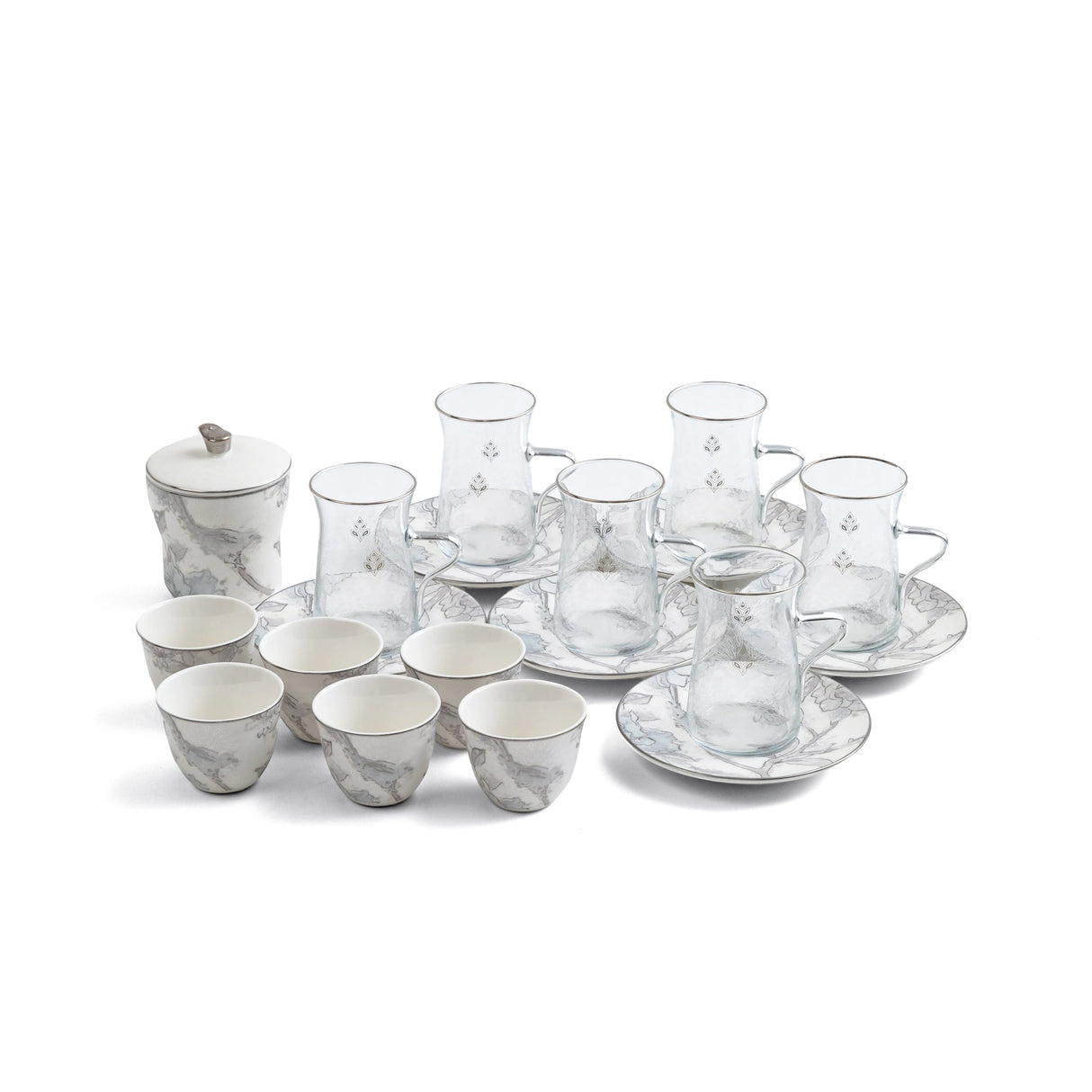 Khuzama - Tea Set (19-Pc) - Grey & Silver