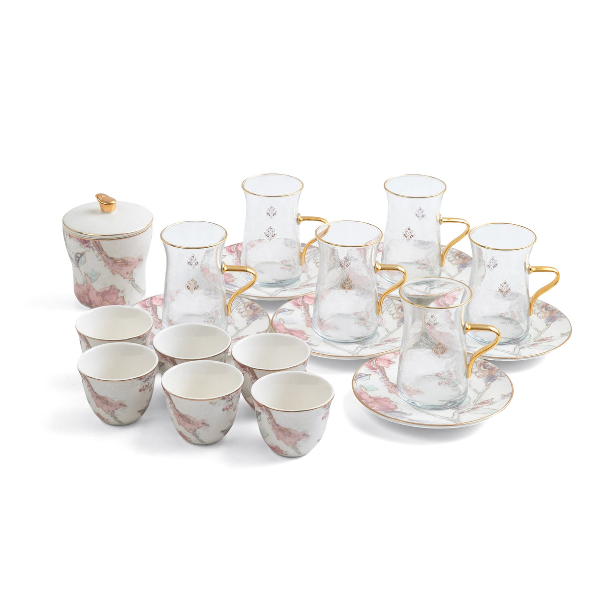 Khuzama - Tea Set (19-Pc) - Pink & Gold