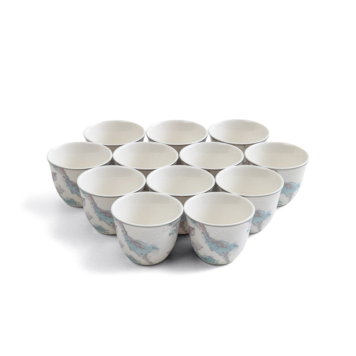 Khuzama - Arabic Coffee Cups Set (12-Pc) - Blue & Silver