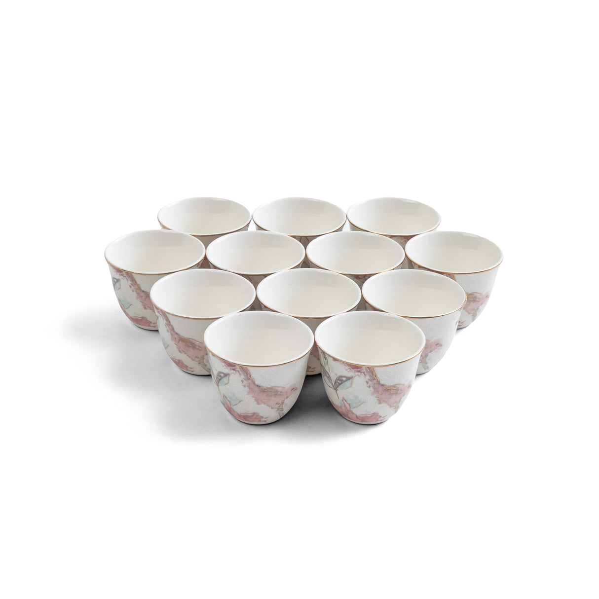 Khuzama - Arabic Coffee Cups Set (12-Pc) - Pink & Gold
