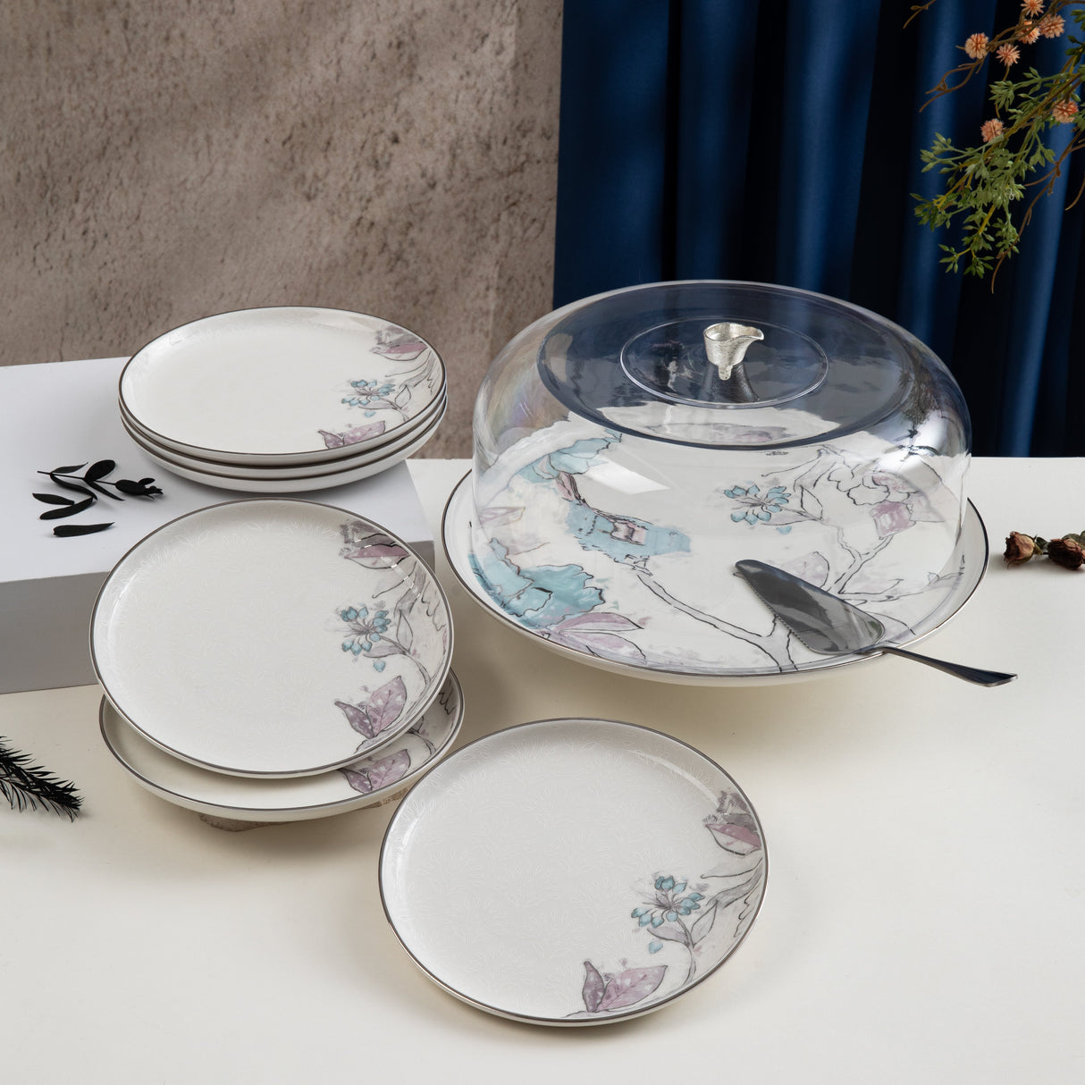 Khuzama - Cake Set (9-Pc) - Blue & Silver