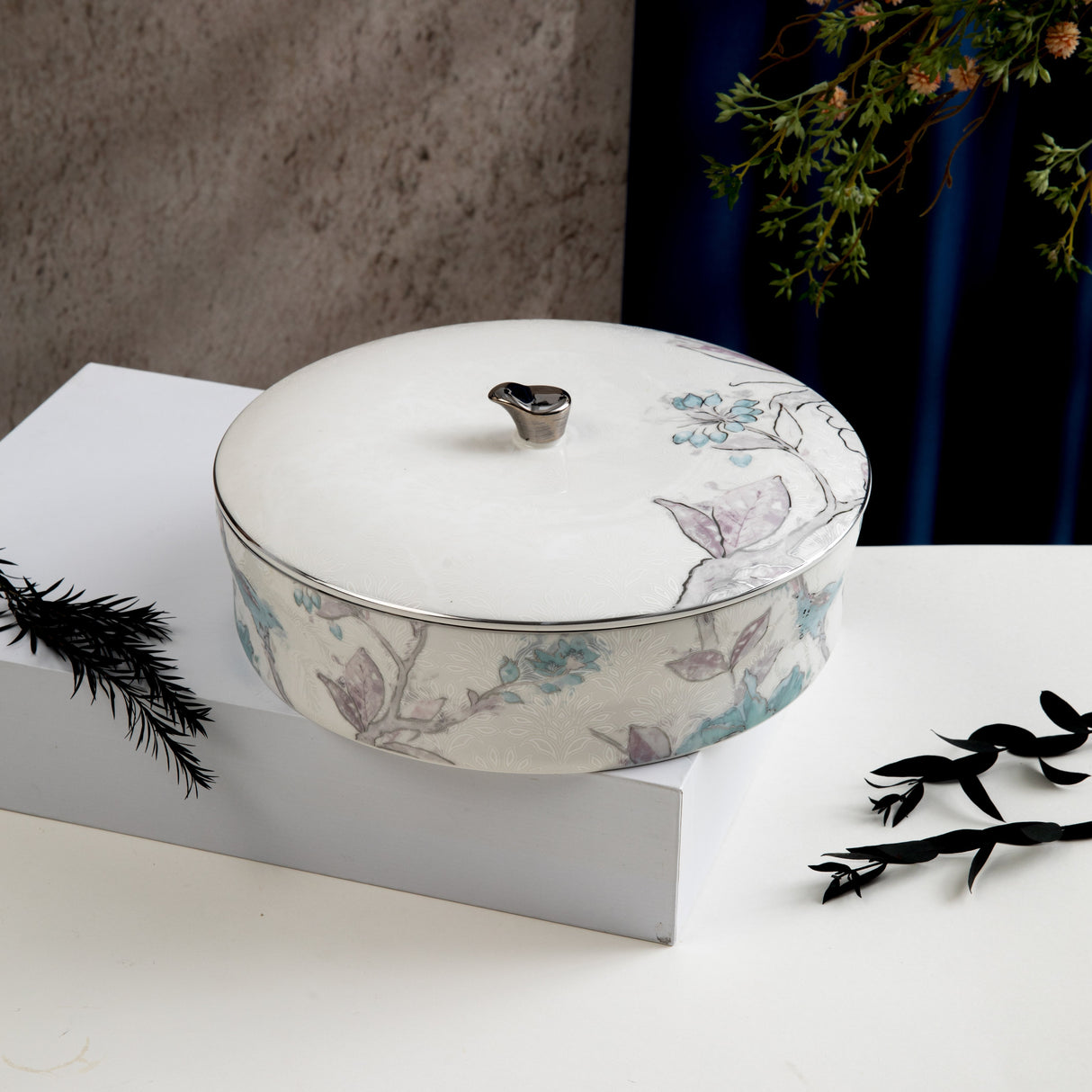 Khuzama - Large Decorative Canister - Blue & Silver