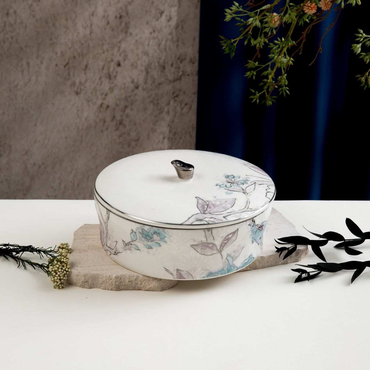 Khuzama - Medium Decorative Canister - Blue & Silver