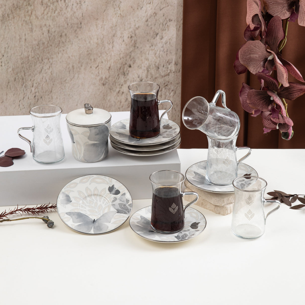 Veloura - Tea Set (13-Pc) - Grey & Silver