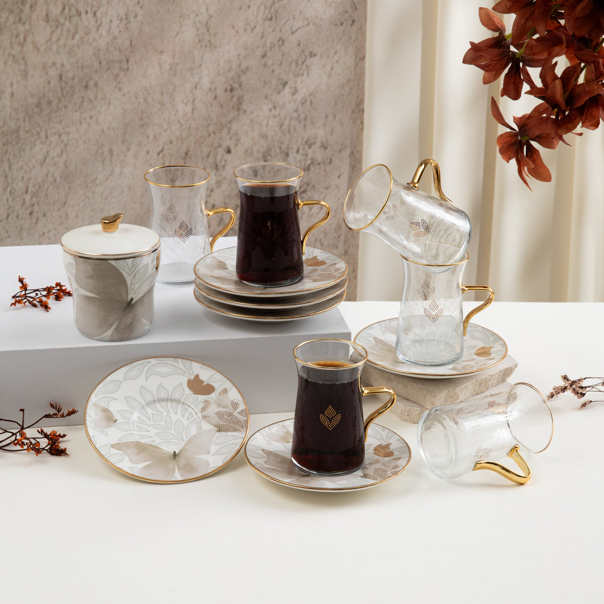 Veloura - Tea Set (13-Pc) - Brown & Gold