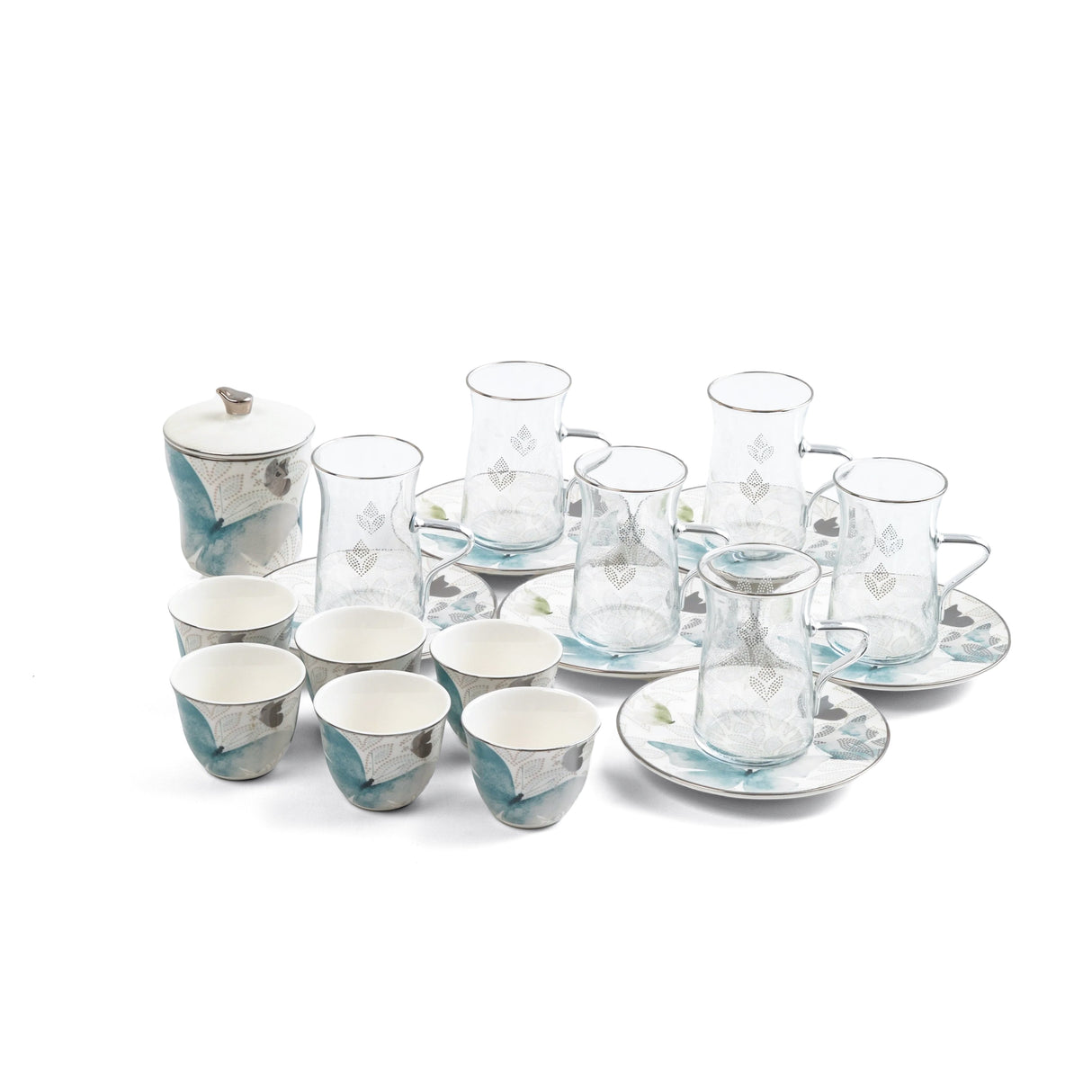 Veloura - Tea Set (19-Pc) - Blue & Silver