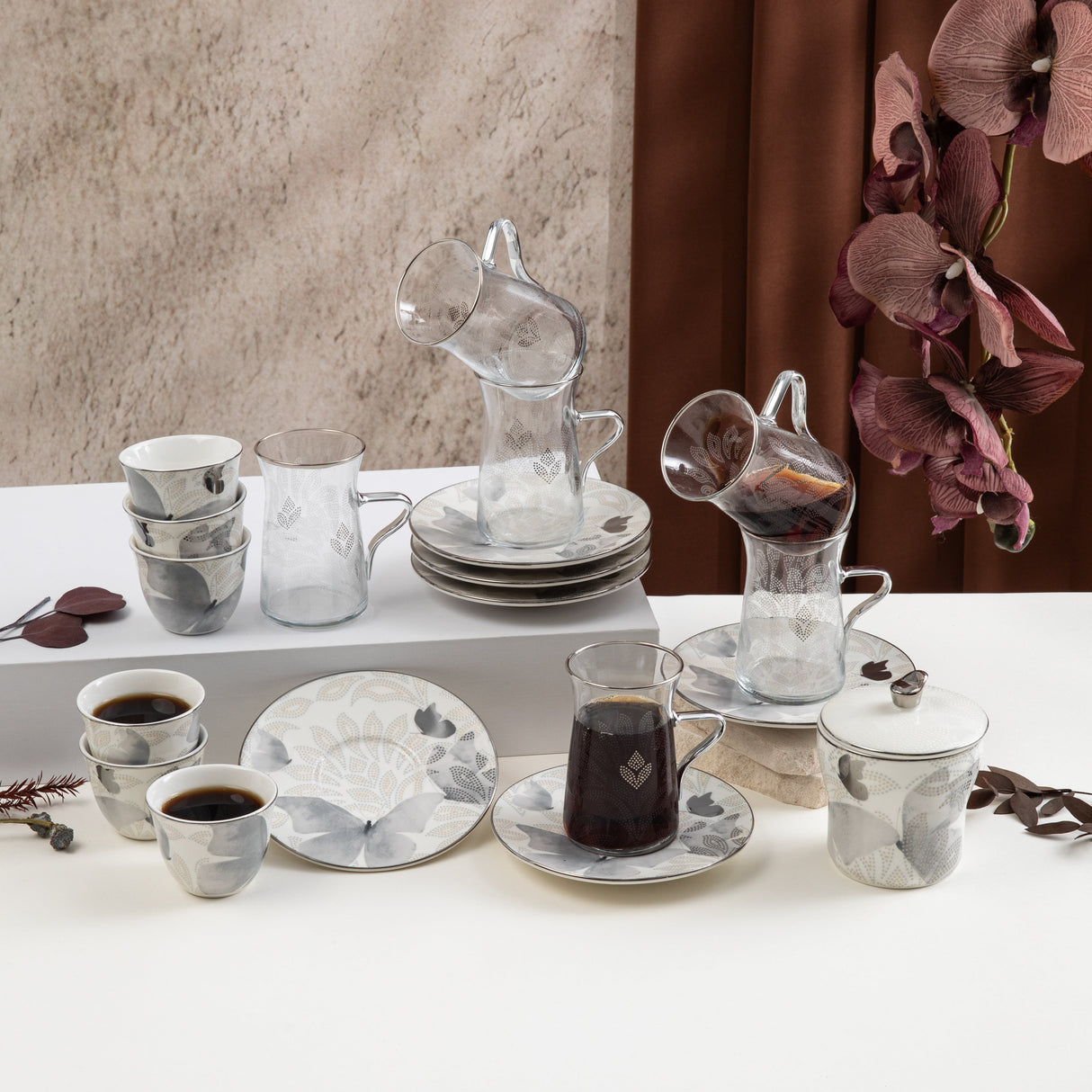 Veloura - Tea Set (19-Pc) - Grey & Silver