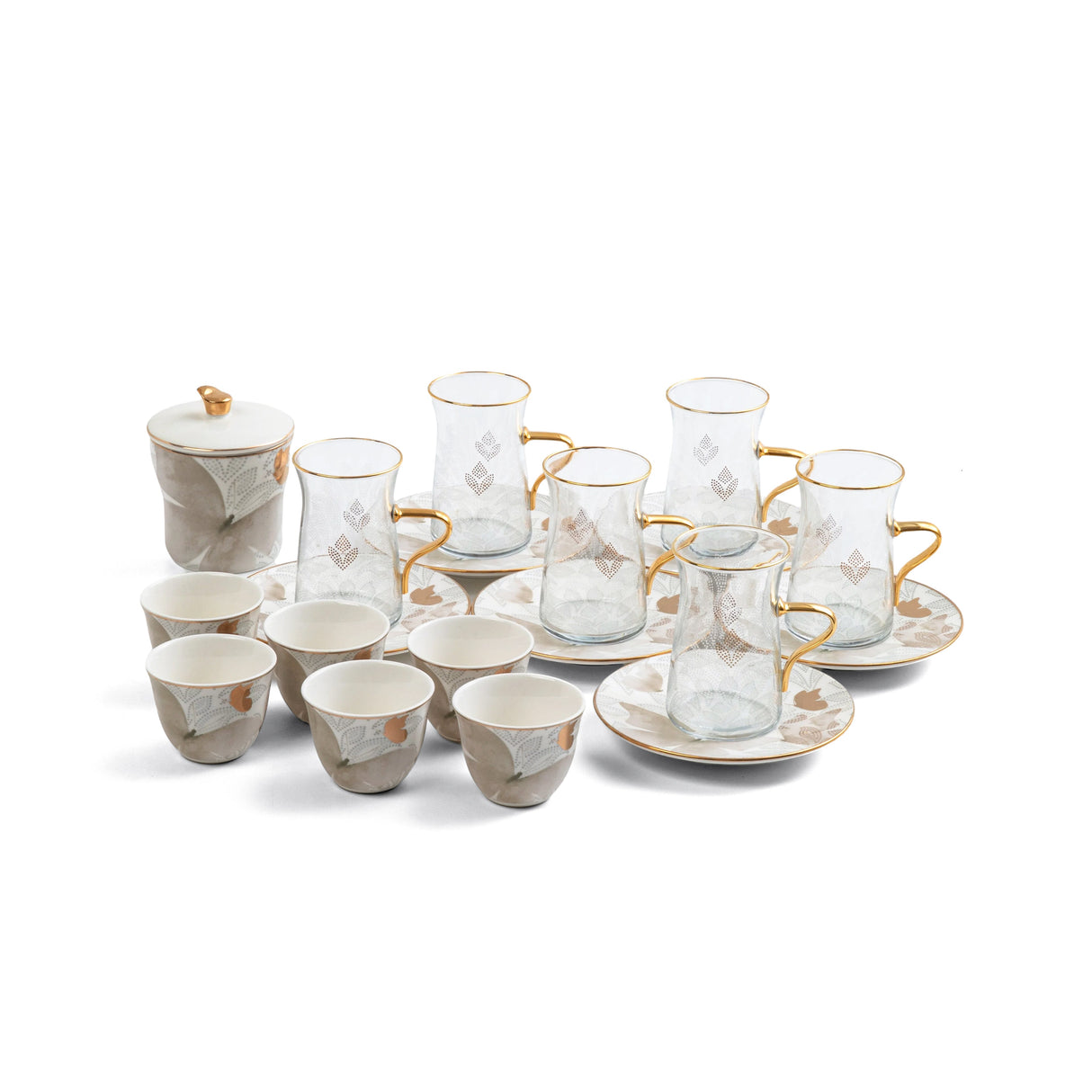 Veloura - Tea Set (19-Pc) - Brown & Gold