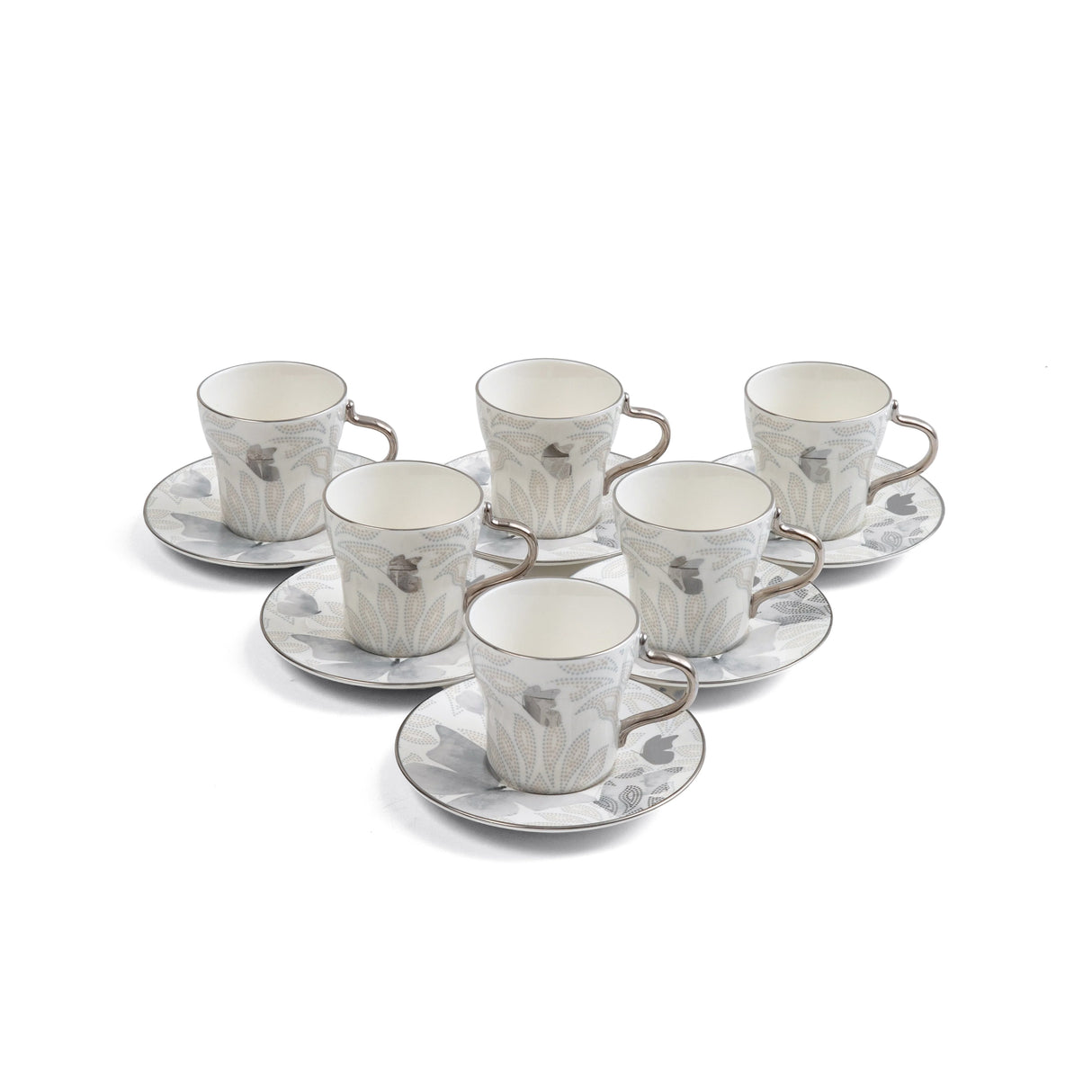 Veloura - Espresso/Turkish Coffee Set (12-Pc) - Grey & Silver