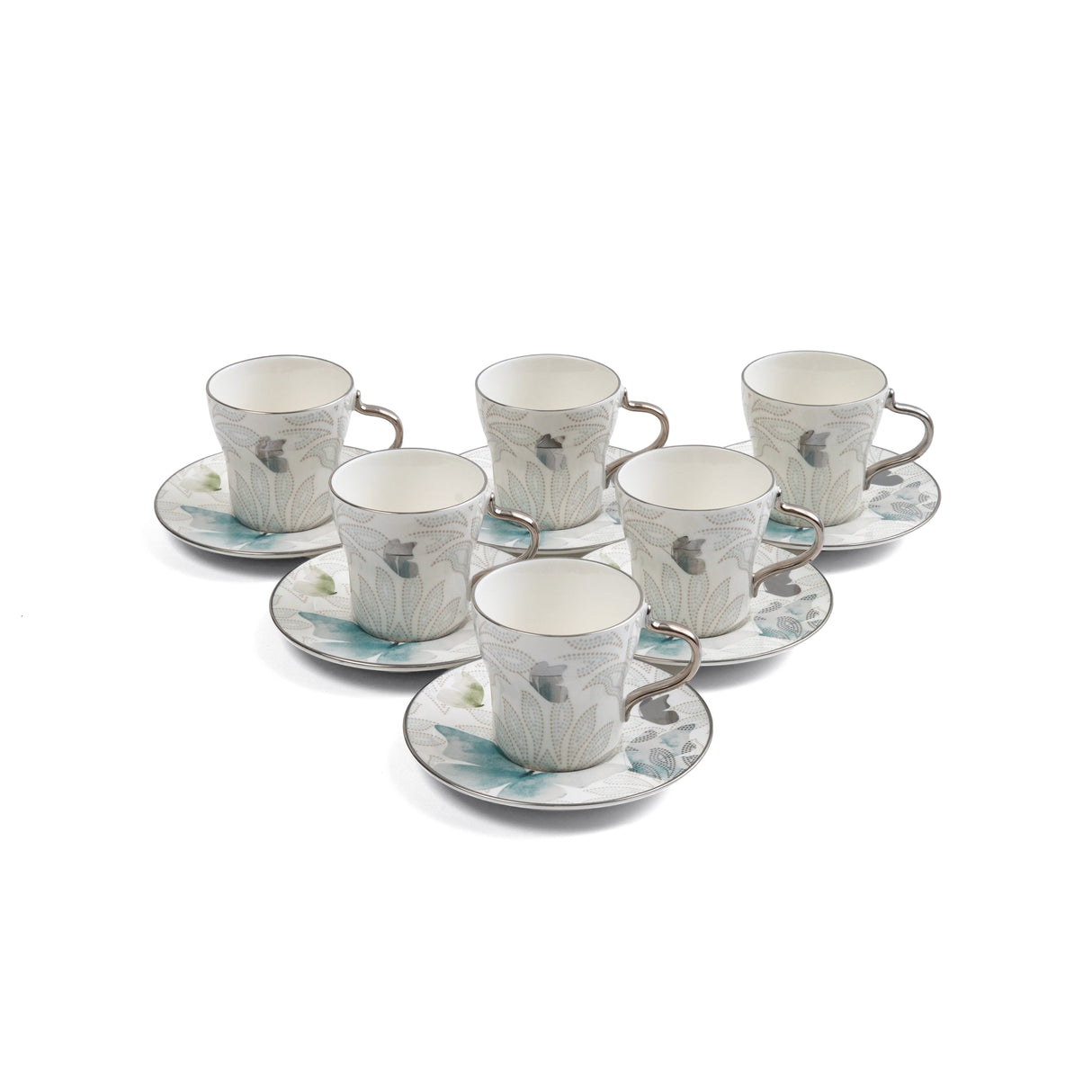 Veloura - Cappuccino Set (12-Pc) - Blue & Silver