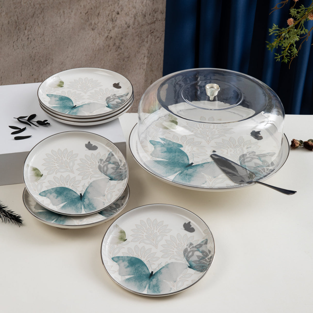 Veloura - Cake Set (9-Pc) - Blue & Silver