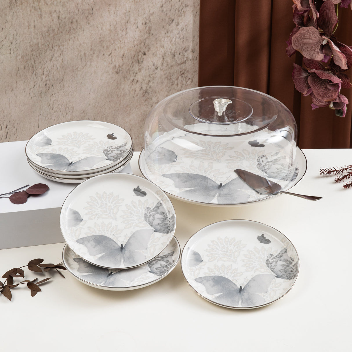 Veloura - Cake Set (9-Pc) - Grey & Silver