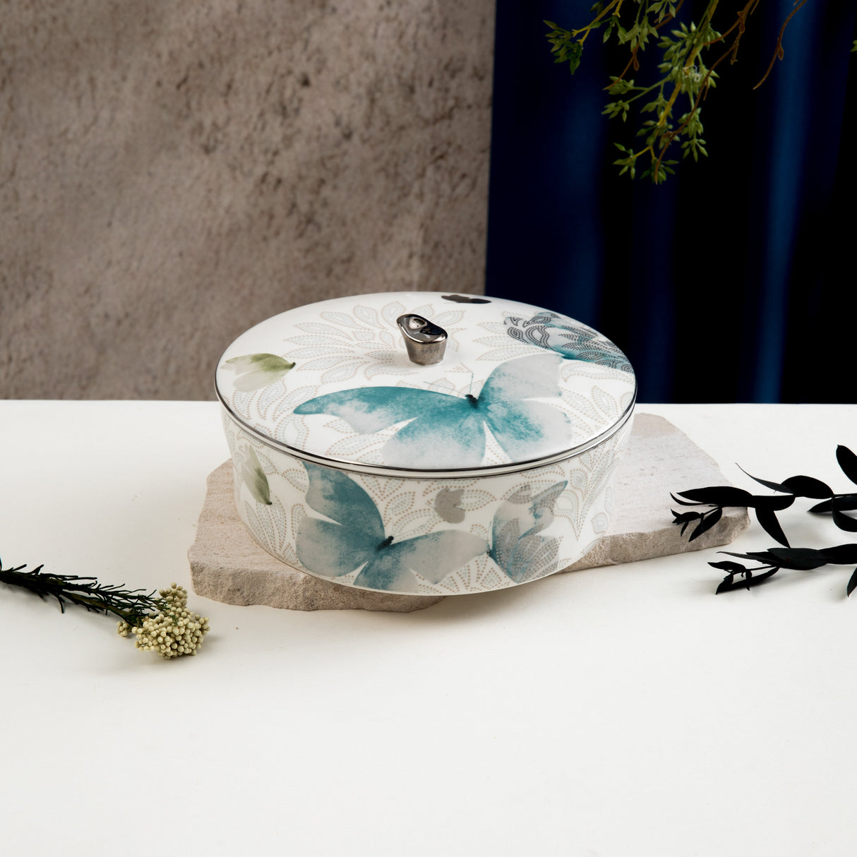 Veloura - Medium Decorative Canister - Blue & Silver