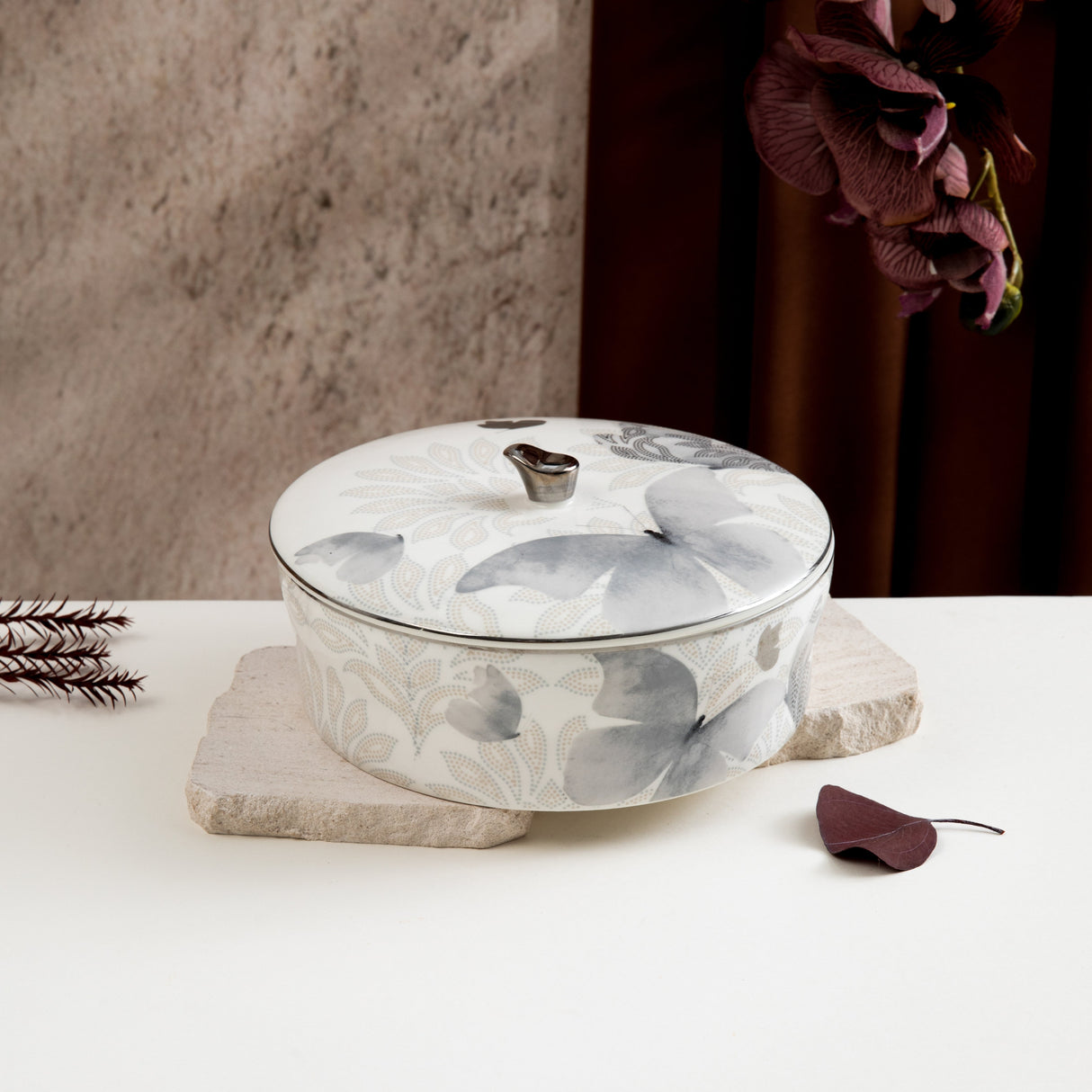 Veloura - Medium Decorative Canister - Grey & Silver