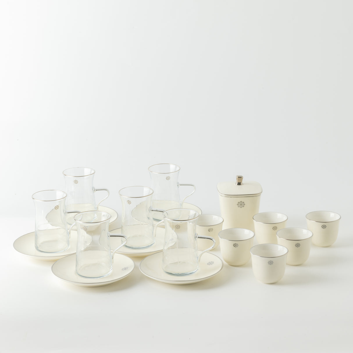 Mirral - Tea Set (19-Pc) - White & Silver