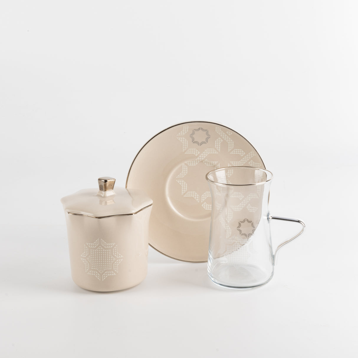 Octara - Tea Set (13-Pc) - Beige & Silver