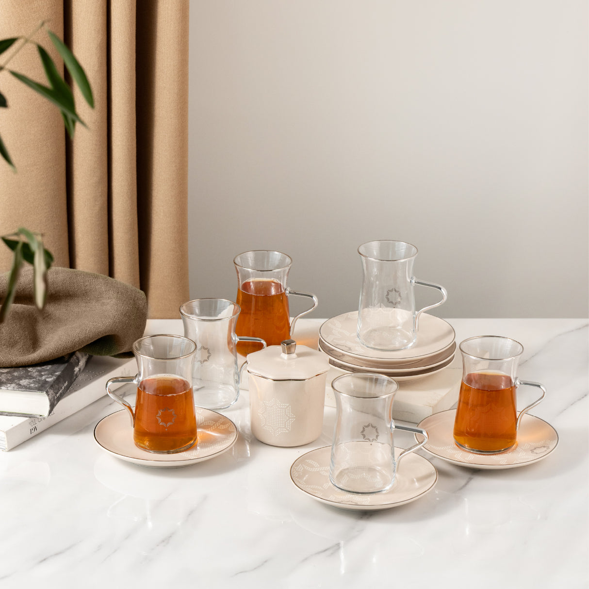 Octara - Tea Set (13-Pc) - Beige & Silver