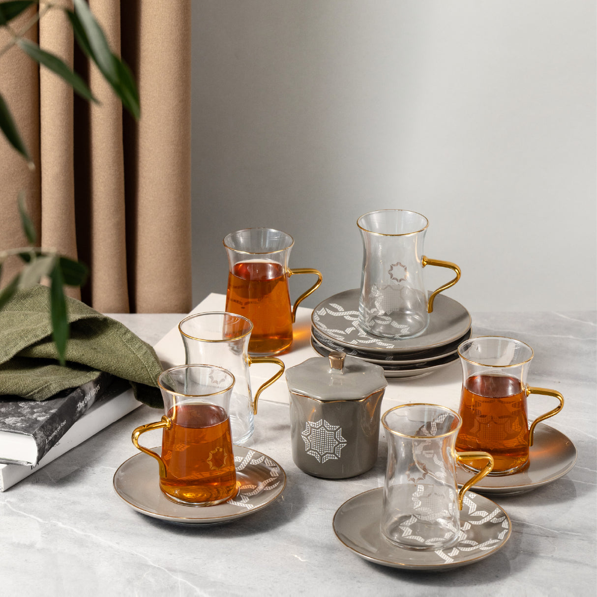 Octara - Tea Set (13-Pc) - Grey & Gold