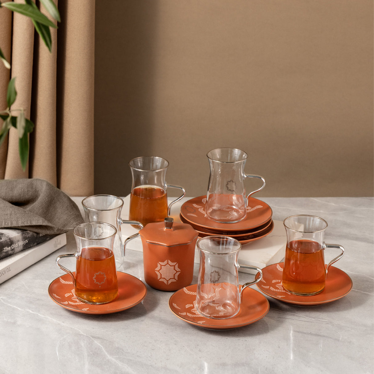 Octara - Tea Set (13-Pc) - Orange & Silver
