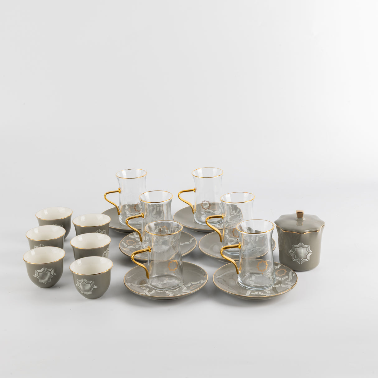 Octara - Tea Set (19-Pc) - Grey & Gold
