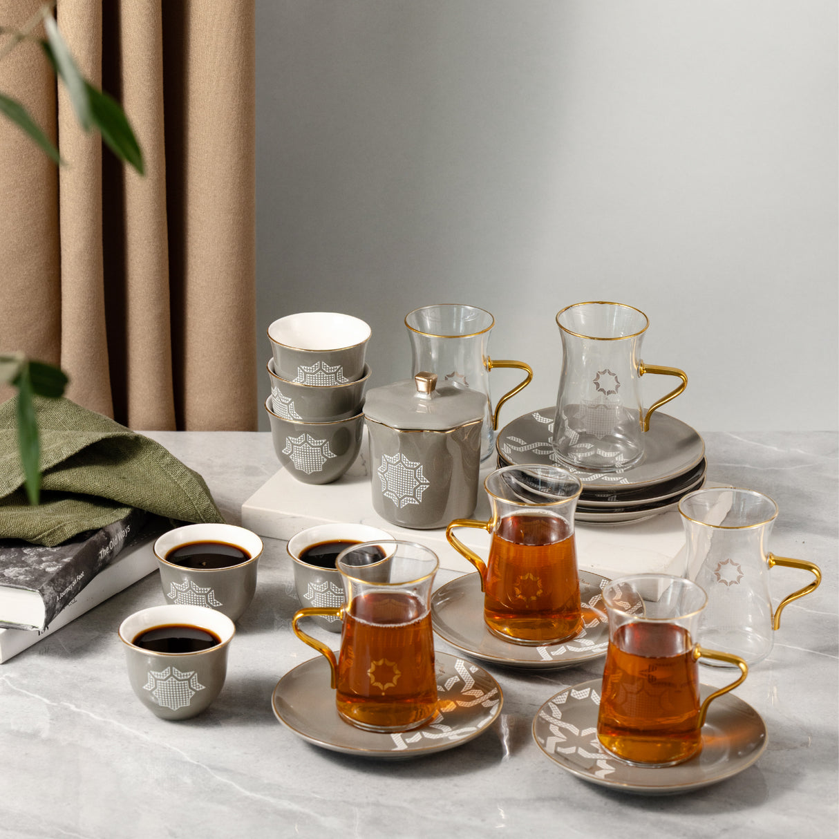 Octara - Tea Set (19-Pc) - Grey & Gold