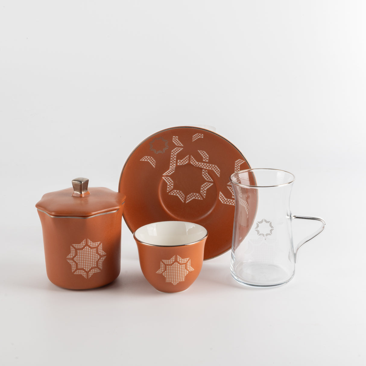 Octara - Tea Set (19-Pc) - Orange & Silver