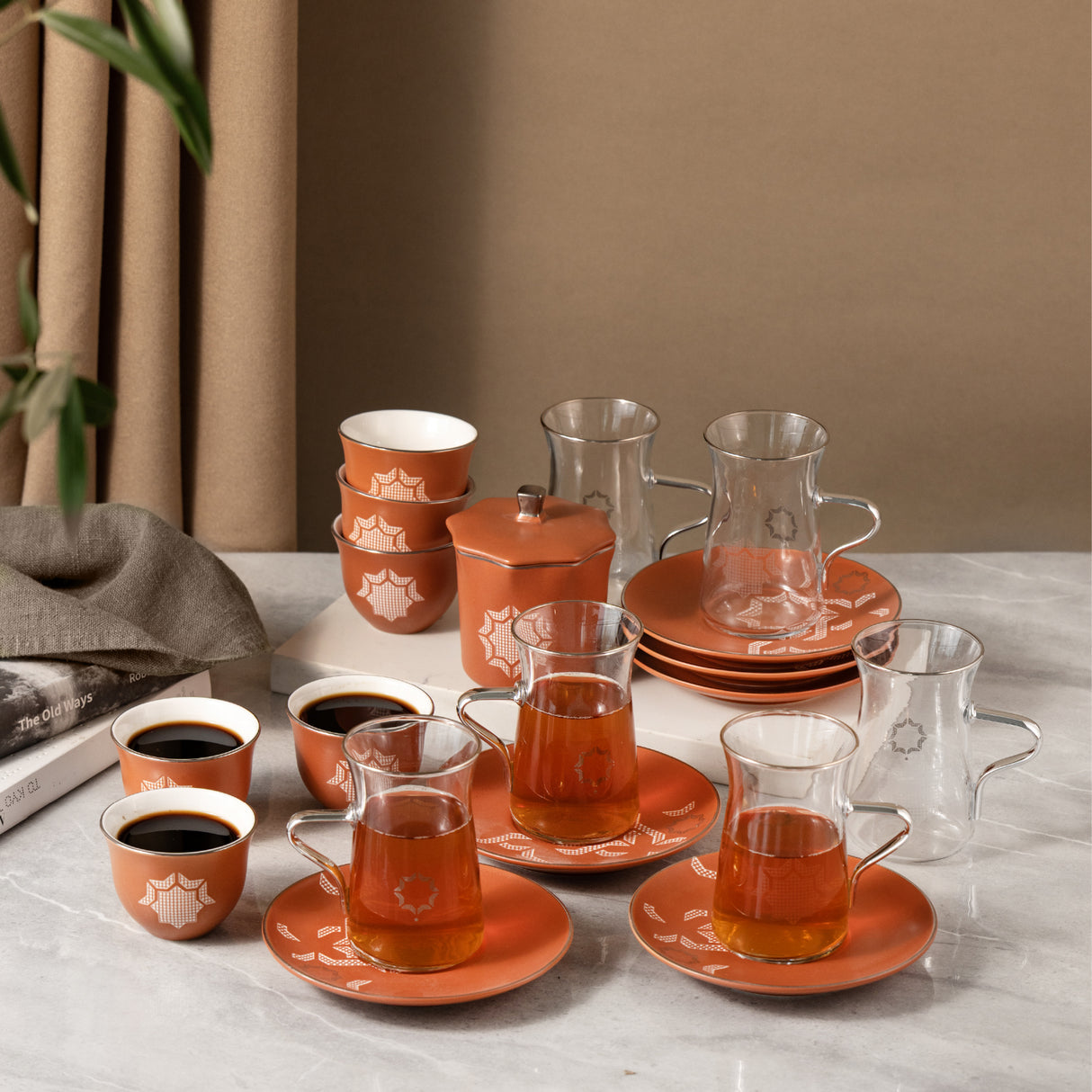 Octara - Tea Set (19-Pc) - Orange & Silver