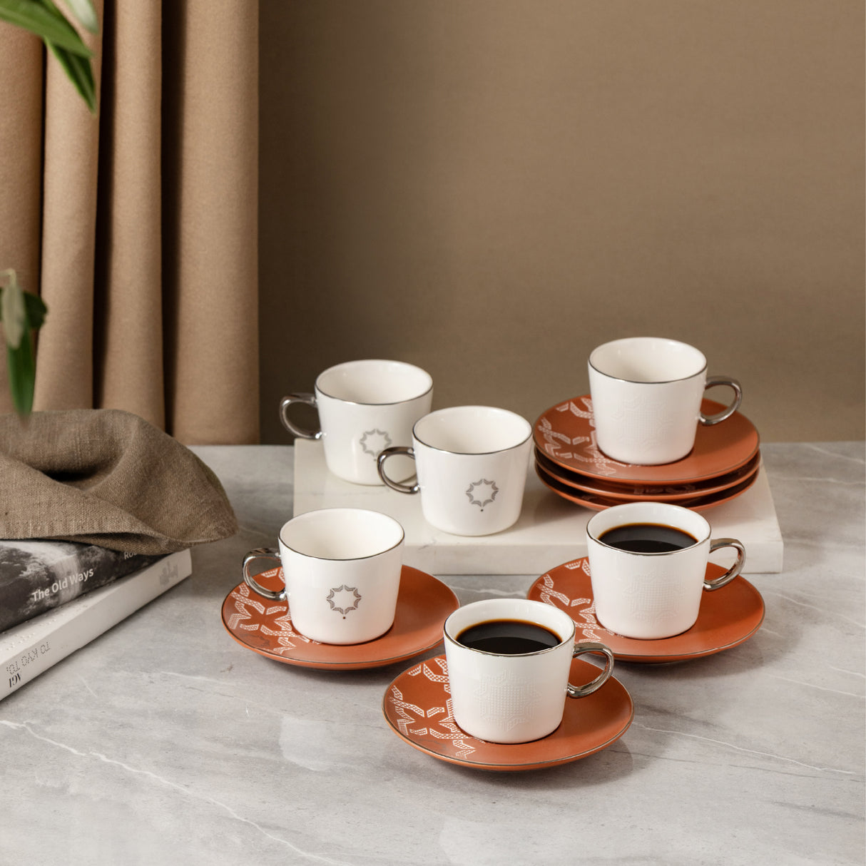 Octara - Espresso/Turkish Coffee Set (12-Pc) - Orange & Silver