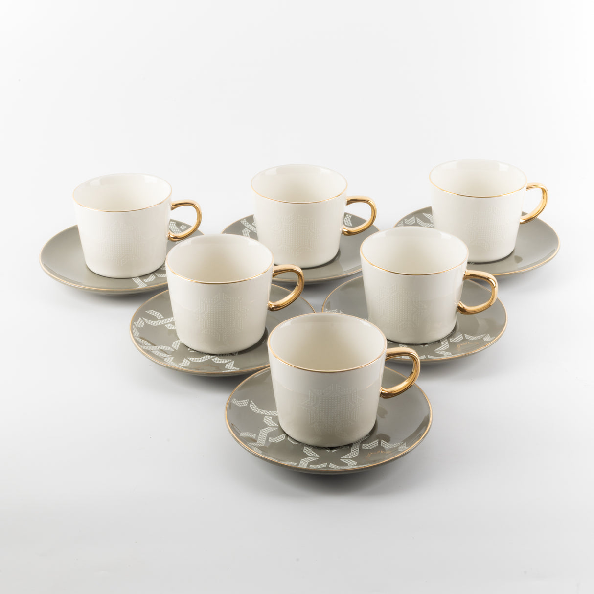 Octara - Cappuccino Set (12-Pc) - Grey & Gold
